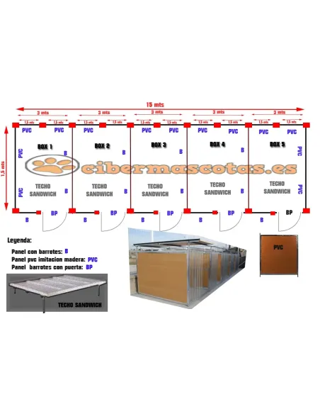 Bateria de 5 boxes para perros techo panel sandwich Bateria de 5 boxes para perros techo panel sandwich