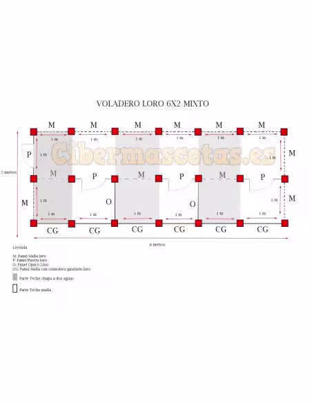Voladero Loro 6x2 metros Mixto Voladero Loro 6x2 metros Mixto