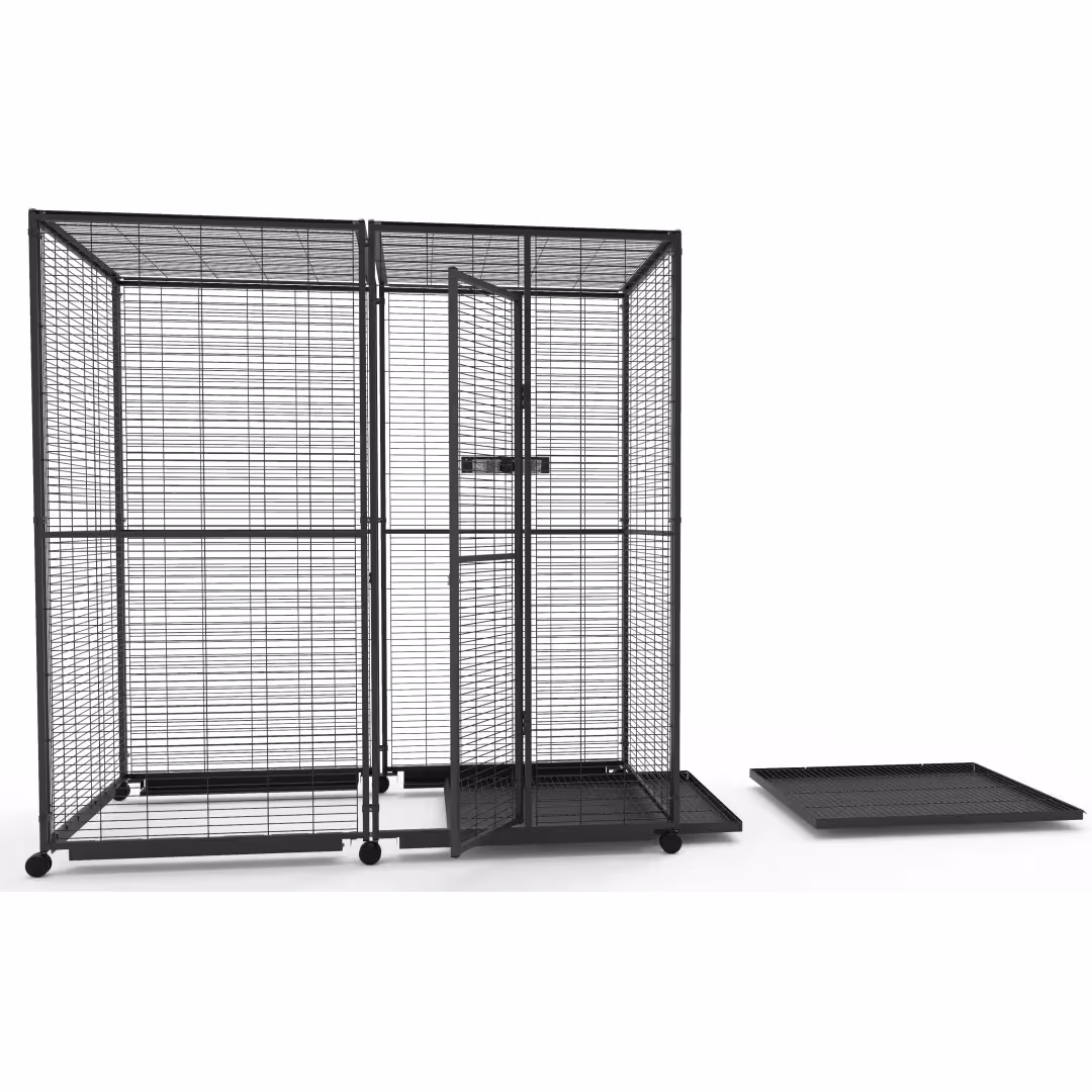 Voladero grande 2x1 loro con ruedas y bandeja | CiberMascotas