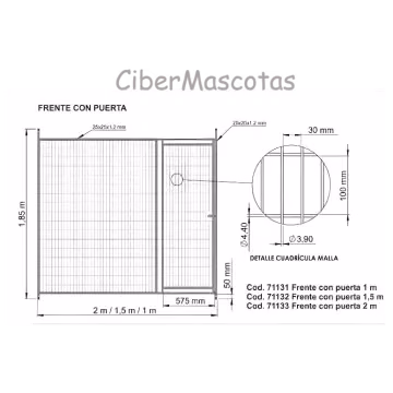 Panel de malla con puerta para boxes caninos 3x10 cm