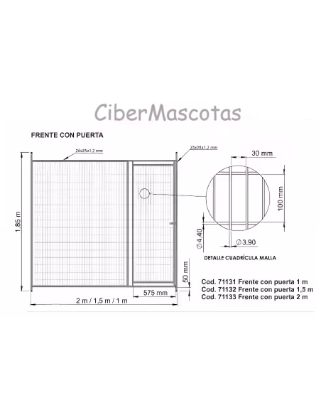 Panel de malla con puerta para boxes caninos 3x10 cm | CiberMascotas