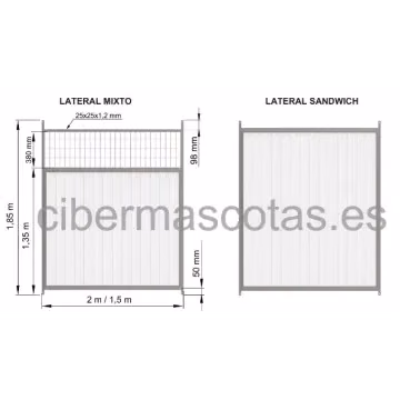 Paneles para perreras | Lateral mixto panel sandwich 30mm