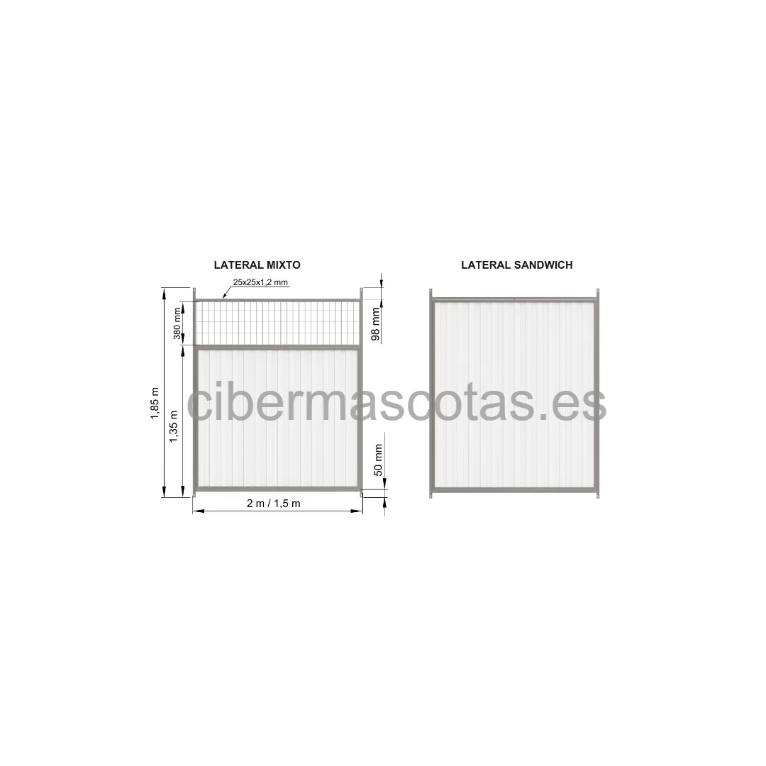 Lateral Mixto  box canino de panel sandwich 30mm | CiberMascotas