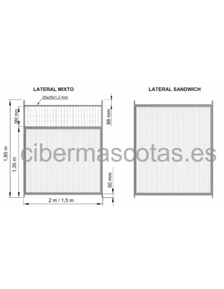 Lateral Mixto  box canino de panel sandwich 30mm | CiberMascotas