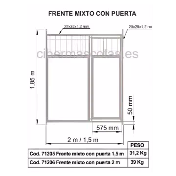 Paneles para perreras | Frente panel sandwich 30mm 150 cm