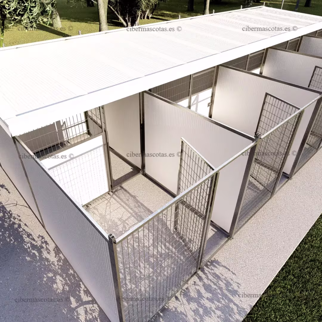 Bateria 5 perreras con zona dia y noche 10x4 metros | CiberMascotas