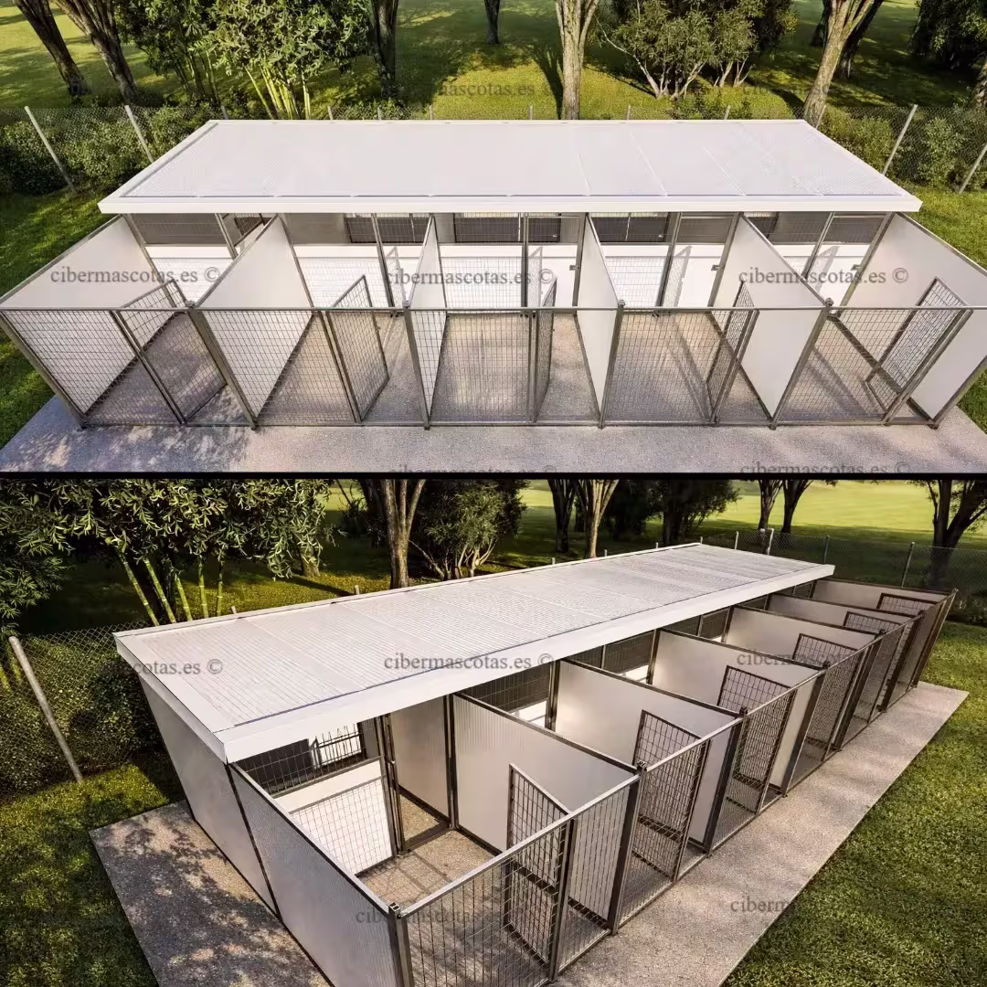 Bateria 5 perreras con zona dia y noche 10x4 metros | CiberMascotas