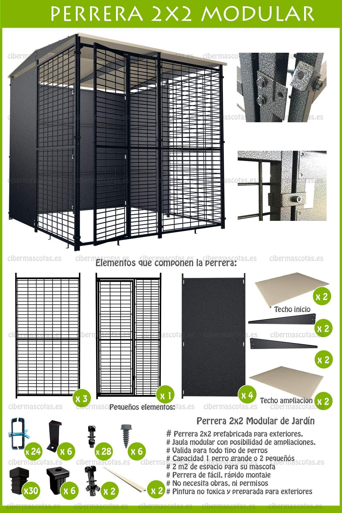 Detalle box para perro 2x2 metalico