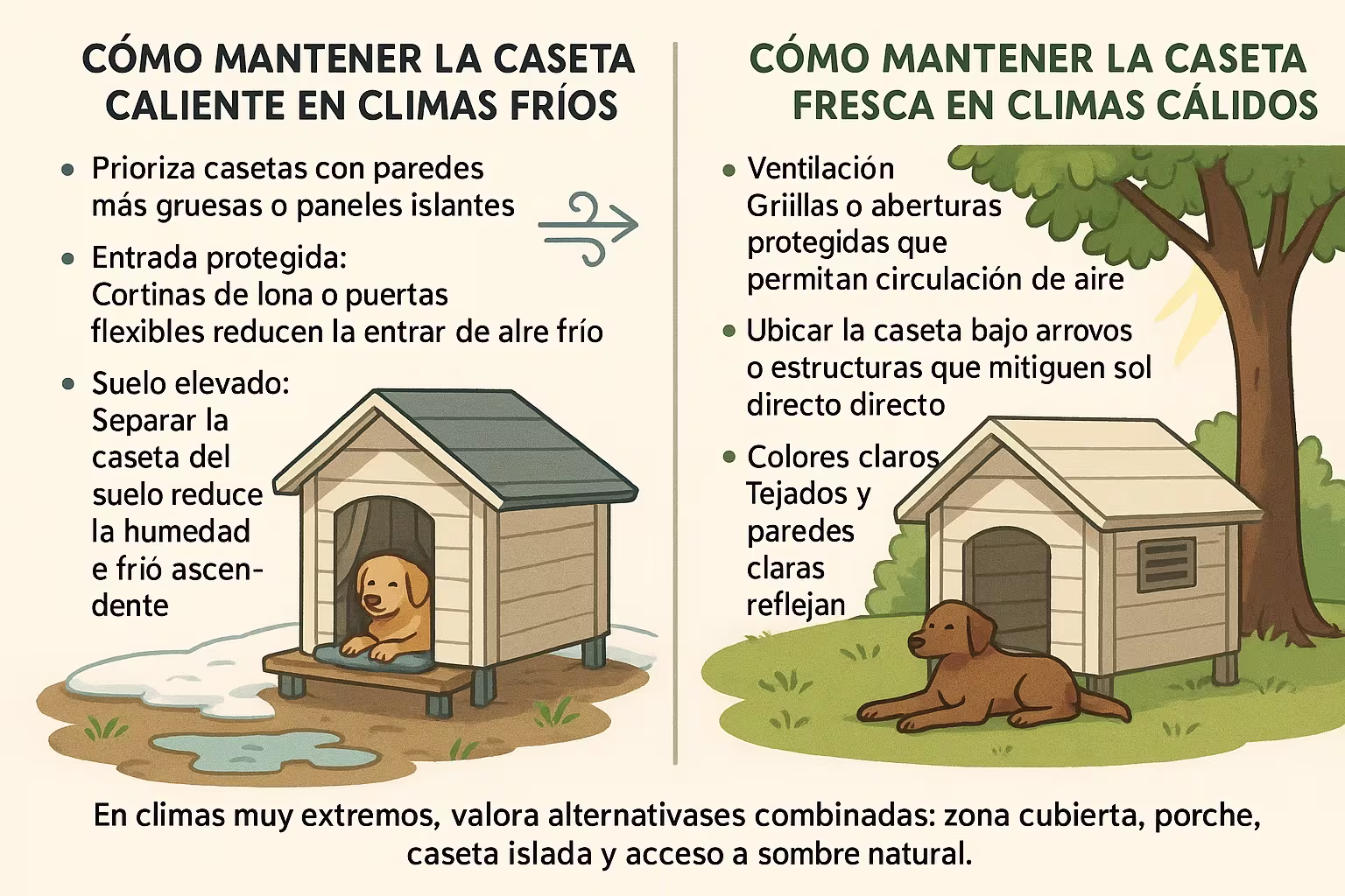 Caseta de perro con aislamiento para invierno y ventilación para verano
